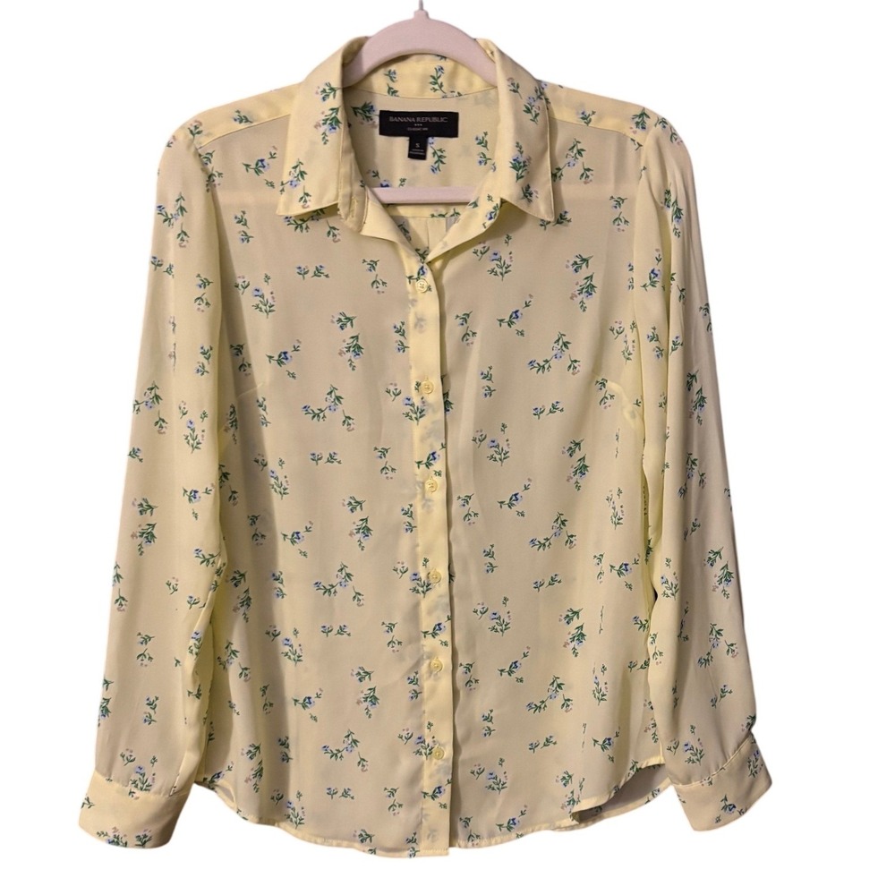 Banana Republic Women's Botanical Sheer Dainty Yellow Floral Cottagecore Top S